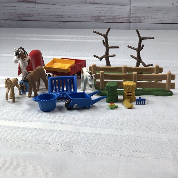 Playmobil Geobra Country Farm Mixed Lot 18+ pieces horses pony fence wagon toys - Picture 3 of 8